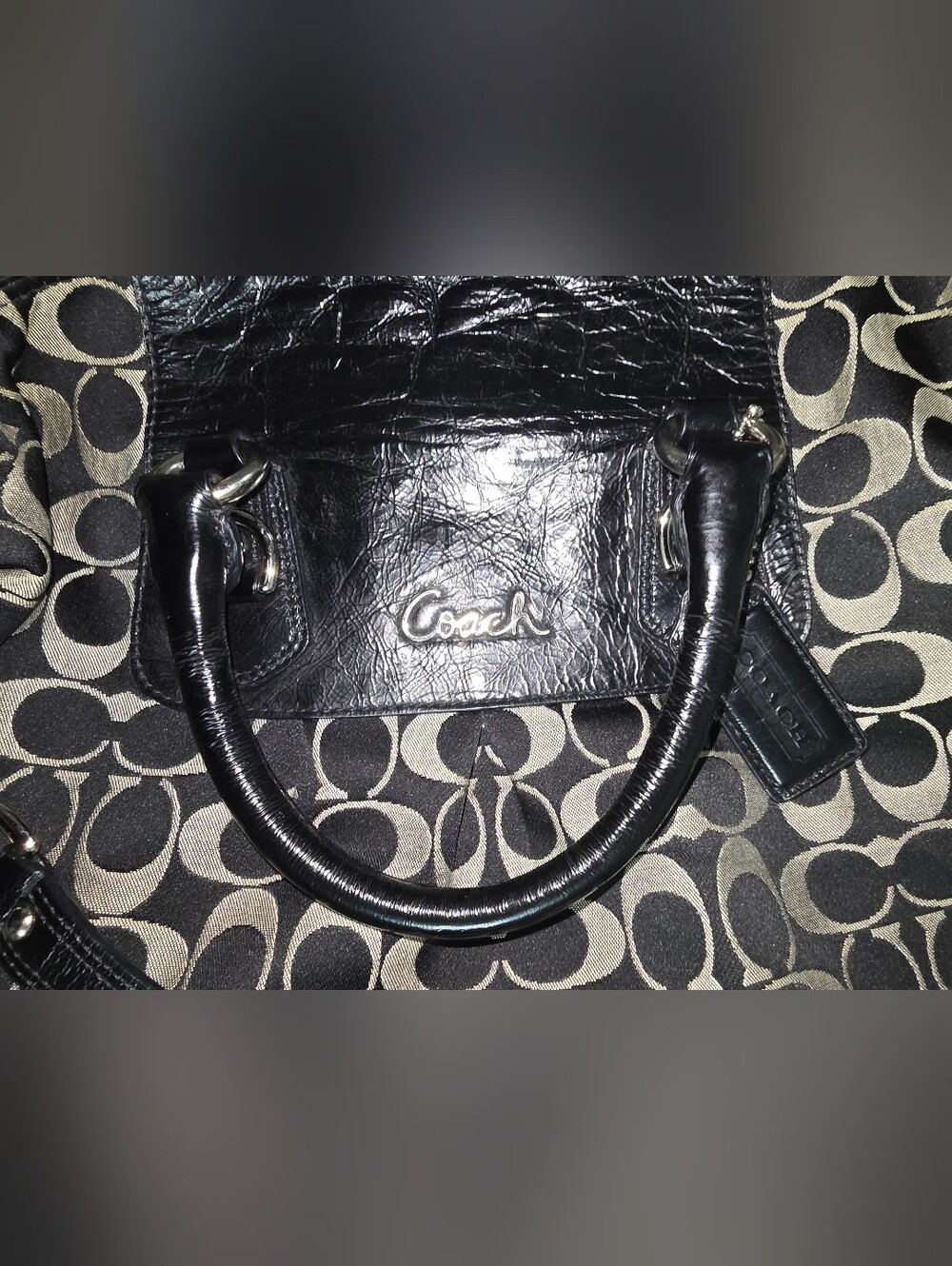 Coach Ashley Satchel Sateen Fabic, Patent Leather Trim - Picture 6 of 8